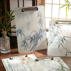 Chinese Style Acrylic Clipboard With Metal Clip Traditional Ink Wash Calligraphy Art Translucent Writing Board Office Student
