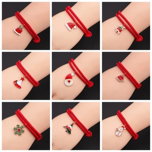Detailed grid showing adjustable red cord Christmas bracelets with alloy charms