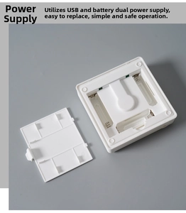 Detailed view of the white ABS plastic base showing USB and battery power options