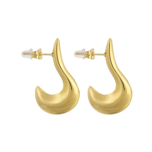 Minimalist oval hollow geometric earrings in gold finish with polished stainless steel surface