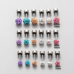 3mm to 5mm titanium steel ball stud earrings with colorful crystals in six vibrant shades