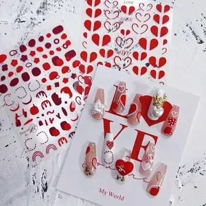 5D Embossed Heart Nail Stickers Set with Red and White 3D Love Patterns for Manicures