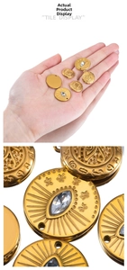 Macro detail of vintage gold evil eye pendant with engraved relief and sparkling zircon