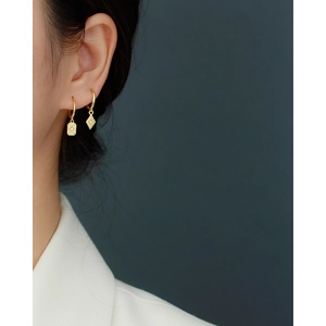 Gold sterling silver hoop earrings with star rectangle and diamond rhombus charms