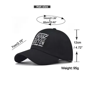 Size chart for Boston embroidered cotton baseball cap with detailed measurements