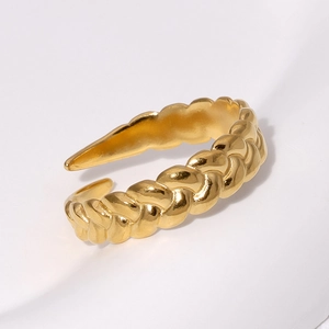 Bague ouverte en acier inoxydable plaqué or 18k avec motif de chaîne tressée
