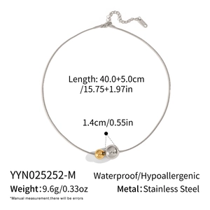 Detail showing two-tone stainless steel beads on a waterproof hypoallergenic necklace