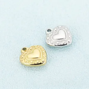 Golden and silver heart pendants with embossed patterns for jewelry making accessories