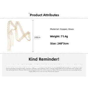 Detail specifications of golden mesh necklace with blue beads and product dimensions