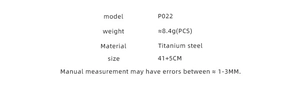 Detailed product specifications for Titanium steel necklace model P022 weighing 8.4g