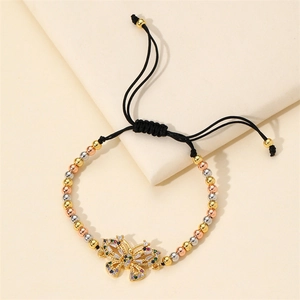 Fashionable butterfly beaded bracelet with colorful zircon stones on adjustable cord