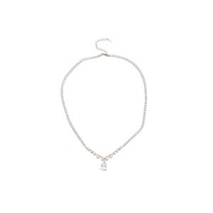 Elegant zircon teardrop pendant necklace with a shimmering V-shaped pavé diamond chain