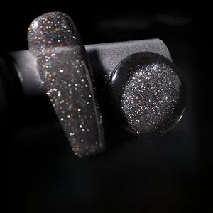 Detailed view of silver glitter nail gel polish -011- with sparkling diamond effect
