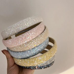 Set of six sequined headbands for women in silver, pink, blue, and yellow colors