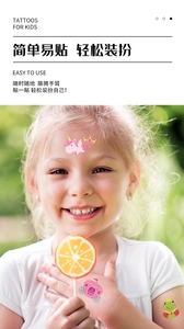 Glitter temporary tattoos for girls with unicorn and princess patterns on kid's skin