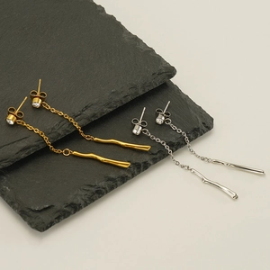 Boucles d'oreilles pampilles en acier inoxydable avec pendentifs branches en or et argent