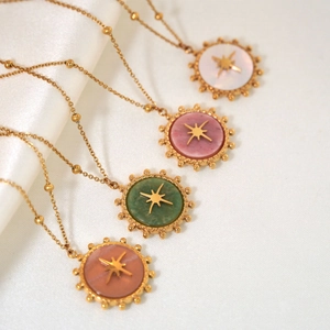 Octagonal star natural stone necklaces in gold finish with four color variants