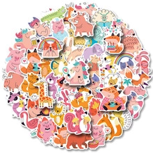 Close-up of assorted waterproof cartoon animal stickers including unicorn and fox