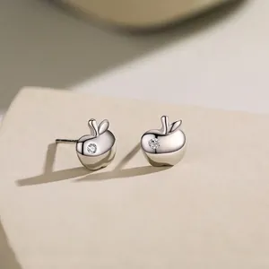 Exquisite S925 sterling silver apple stud earrings with shiny zircon stone inlay for women