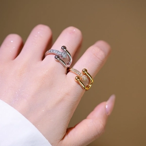 Horseshoe U-Shape Adjustable Ring 18K Gold Plated Copper Micro Pave Zircon Minimalist Niche Jewelry For Women