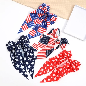 American Flag Bow Hair Clip Large Stars Stripes Ribbon Streamer Spring Clip Ponytail Accessory Independence Day Festival Hairpin Women