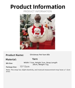 Detailed view of handmade knitted pet bib with snowman face and red bow for Christmas