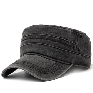 Vintage Cadet Cap Washed Cotton Distressed Military Style Flat Top Hat Sun Protection Adjustable Outdoor