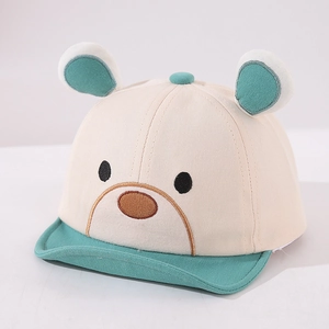 Cute baby bear baseball cap with soft brim and 3D ears in cream and mint green