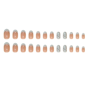 French mint speckled press-on nails set with 24 pieces in glossy pink and white design