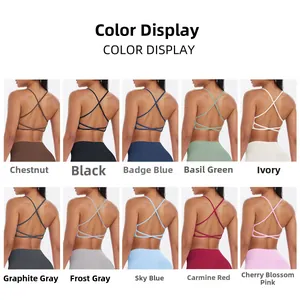 Détail des brassières de sport à dos croisé disponibles en dix coloris variés