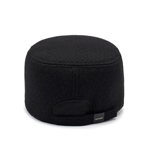 Black wool military flat top cap for elderly men with warm ear protection and narason tag