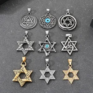 Neuf pendentifs vintage en acier titane hip-hop avec l'étoile de David et l'œil maléfique