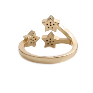Adjustable gold star ring for women featuring copper micro-set zircon and open band design