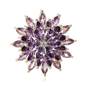 Elegant gold-plated flower brooch featuring multilayered purple zircon stone petals