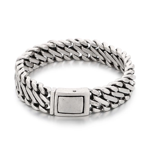 Retro square weave titanium steel men's bracelet with antique silver finish and buckle