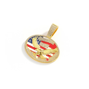 Chaîne cubaine hip hop avec pendentif aigle doré et drapeau américain en cristal