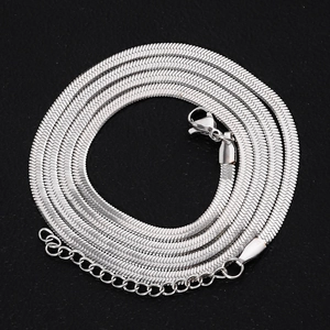 Détail de la chaîne serpent argentée avec fermoir homard sur un fond noir élégant