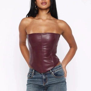 Top Corset Sexy En Similicuir Pour Femme Top Tube Sans Bretelles Avec Laçage Dans Le Dos Détail Baleine Streetwear Court
