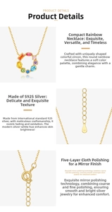 Detail of S925 sterling silver rainbow zircon necklace with lobster clasp and adjustable chain