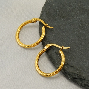 French vintage style gold twisted hoop earrings in 18k plated titanium steel for women