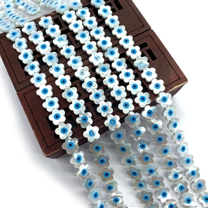 Natuurlijke schelpkralen in bloemvorm wit met blauw oog voor DIY-ketting sieraden