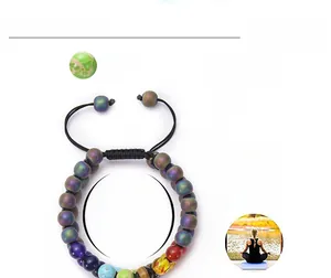 Detail showing 8mm chakra natural stone beads with adjustable black braided cord