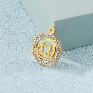 Round Stainless Steel Pendant Hollow Heart Star Rhinestone Charm DIY Jewelry Making Necklace Accessory For Women
