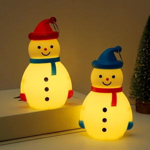 Veilleuses LED bonhomme de neige pour Noël avec lueur chaleureuse et poignée de transport