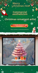 Adesivo per finestra con albero di Natale rosa e testo Merry Christmas per vetri festivi