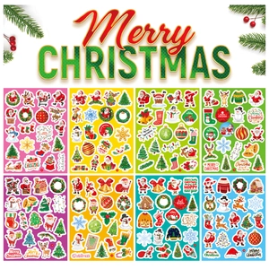 Set of 8 waterproof laser Christmas stickers featuring Santa, reindeer, and festive icons