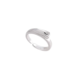 Minimalist S925 sterling silver open smile face ring with vintage polished finish
