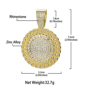 Iced out gold round medallion pendant in zinc alloy with rhinestones for hip hop necklaces