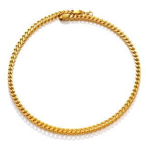 Polished gold stainless steel dragon bone chain necklace in a circular layout on white background