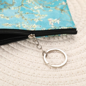 Small zipper coin purse with Van Gogh Almond Blossom oil painting print and metal keychain